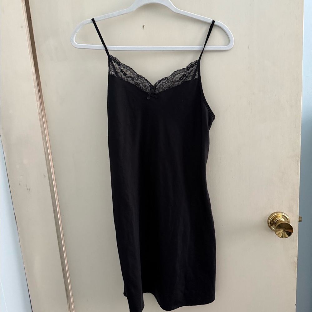 Elegant Black Lace Trim Slip Dress